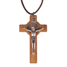 ST. BENEDICT OLIVE WOOD CRUCIFIX ON CORD